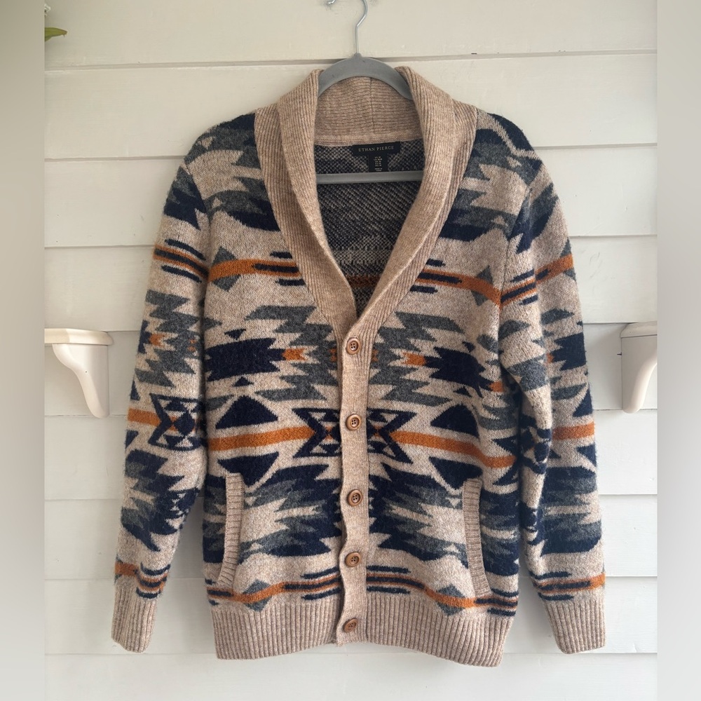 Ethan Pierce Aztec Southwest Shawl Collar Button Cardigan Sweater Men’s Size M